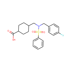 O=C(O)C1CCC(CN(Cc2ccc(F)cc2)S(=O)(=O)c2ccccc2)CC1 ZINC000059081411