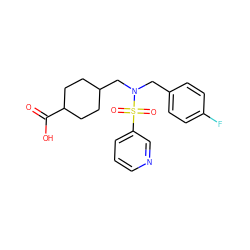 O=C(O)C1CCC(CN(Cc2ccc(F)cc2)S(=O)(=O)c2cccnc2)CC1 ZINC000115732516