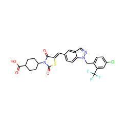 O=C(O)C1CCC(N2C(=O)S/C(=C\c3ccc4c(cnn4Cc4ccc(Cl)cc4C(F)(F)F)c3)C2=O)CC1 ZINC000116866848