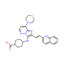 O=C(O)C1CCC(Nc2c(/C=C/c3ccc4ccccc4n3)nc3c(N4CCOCC4)ccnn23)CC1 ZINC001772593956