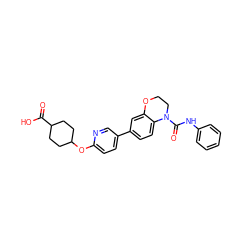 O=C(O)C1CCC(Oc2ccc(-c3ccc4c(c3)OCCN4C(=O)Nc3ccccc3)cn2)CC1 ZINC000139389717