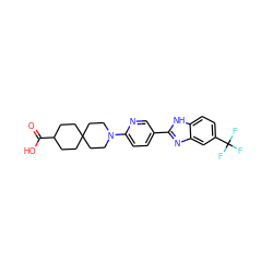 O=C(O)C1CCC2(CC1)CCN(c1ccc(-c3nc4cc(C(F)(F)F)ccc4[nH]3)cn1)CC2 ZINC000169195540