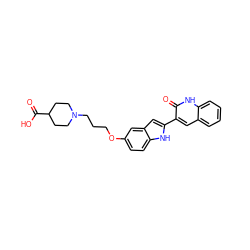 O=C(O)C1CCN(CCCOc2ccc3[nH]c(-c4cc5ccccc5[nH]c4=O)cc3c2)CC1 ZINC000013588770