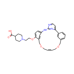 O=C(O)C1CCN(CCOc2ccc3cc2COC/C=C/COCc2cccc(c2)-c2ccnc(n2)N3)CC1 ZINC001772586785