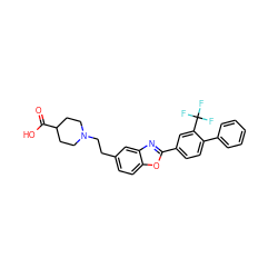 O=C(O)C1CCN(CCc2ccc3oc(-c4ccc(-c5ccccc5)c(C(F)(F)F)c4)nc3c2)CC1 ZINC000084758916