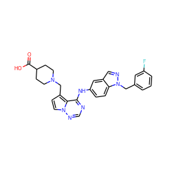 O=C(O)C1CCN(Cc2ccn3ncnc(Nc4ccc5c(cnn5Cc5cccc(F)c5)c4)c23)CC1 ZINC000028817138