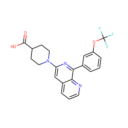O=C(O)C1CCN(c2cc3cccnc3c(-c3cccc(OC(F)(F)F)c3)n2)CC1 ZINC000095555240