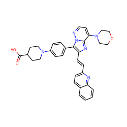 O=C(O)C1CCN(c2ccc(-c3c(/C=C/c4ccc5ccccc5n4)nc4c(N5CCOCC5)ccnn34)cc2)CC1 ZINC001772573480