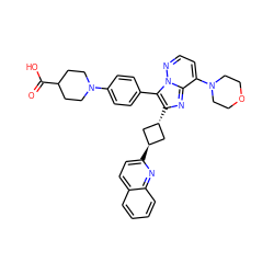 O=C(O)C1CCN(c2ccc(-c3c([C@H]4C[C@H](c5ccc6ccccc6n5)C4)nc4c(N5CCOCC5)ccnn34)cc2)CC1 ZINC001772581501