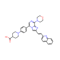 O=C(O)C1CCN(c2ccc(-c3cnc(N4CCOCC4)c4nc(/C=C/c5ccc6ccccc6n5)cn34)cc2)CC1 ZINC000222055869