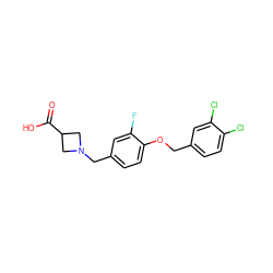 O=C(O)C1CN(Cc2ccc(OCc3ccc(Cl)c(Cl)c3)c(F)c2)C1 ZINC000143565002