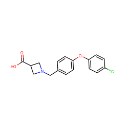 O=C(O)C1CN(Cc2ccc(Oc3ccc(Cl)cc3)cc2)C1 ZINC000143565717