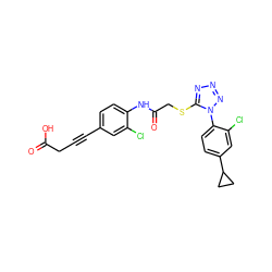 O=C(O)CC#Cc1ccc(NC(=O)CSc2nnnn2-c2ccc(C3CC3)cc2Cl)c(Cl)c1 ZINC000028823614