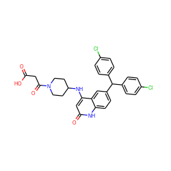 O=C(O)CC(=O)N1CCC(Nc2cc(=O)[nH]c3ccc(C(c4ccc(Cl)cc4)c4ccc(Cl)cc4)cc23)CC1 ZINC001772581673