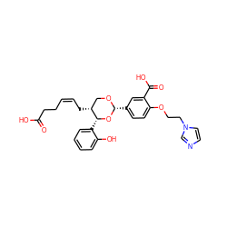 O=C(O)CC/C=C\C[C@@H]1CO[C@H](c2ccc(OCCn3ccnc3)c(C(=O)O)c2)O[C@@H]1c1ccccc1O ZINC000029390363