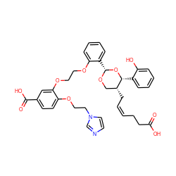 O=C(O)CC/C=C\C[C@@H]1CO[C@H](c2ccccc2OCCOc2cc(C(=O)O)ccc2OCCn2ccnc2)O[C@@H]1c1ccccc1O ZINC000029392547