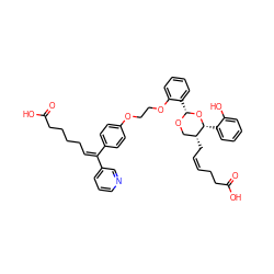 O=C(O)CC/C=C\C[C@@H]1CO[C@H](c2ccccc2OCCOc2ccc(/C(=C\CCCCC(=O)O)c3cccnc3)cc2)O[C@@H]1c1ccccc1O ZINC000029393575