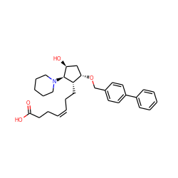 O=C(O)CC/C=C\CC[C@H]1[C@@H](OCc2ccc(-c3ccccc3)cc2)C[C@H](O)[C@@H]1N1CCCCC1 ZINC000013719916