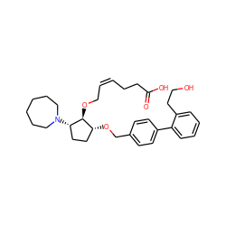 O=C(O)CC/C=C\CO[C@@H]1[C@@H](N2CCCCCC2)CC[C@H]1OCc1ccc(-c2ccccc2CCO)cc1 ZINC000027758744