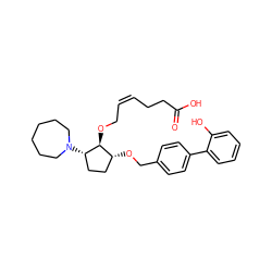 O=C(O)CC/C=C\CO[C@@H]1[C@@H](N2CCCCCC2)CC[C@H]1OCc1ccc(-c2ccccc2O)cc1 ZINC000027750444