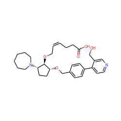 O=C(O)CC/C=C\CO[C@@H]1[C@@H](N2CCCCCC2)CC[C@H]1OCc1ccc(-c2ccncc2CO)cc1 ZINC000027736036