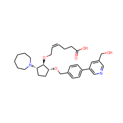 O=C(O)CC/C=C\CO[C@@H]1[C@@H](N2CCCCCC2)CC[C@H]1OCc1ccc(-c2cncc(CO)c2)cc1 ZINC000027736715