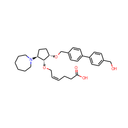 O=C(O)CC/C=C\CO[C@H]1[C@@H](OCc2ccc(-c3ccc(CO)cc3)cc2)CC[C@@H]1N1CCCCCC1 ZINC000027746739