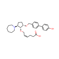 O=C(O)CC/C=C\CO[C@H]1[C@@H](OCc2ccc(-c3ccc(O)cc3)cc2)CC[C@@H]1N1CCCCCC1 ZINC000027755359