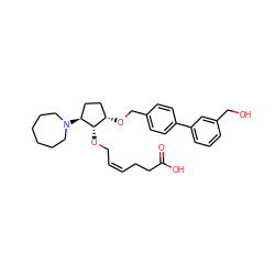 O=C(O)CC/C=C\CO[C@H]1[C@@H](OCc2ccc(-c3cccc(CO)c3)cc2)CC[C@@H]1N1CCCCCC1 ZINC000027748049