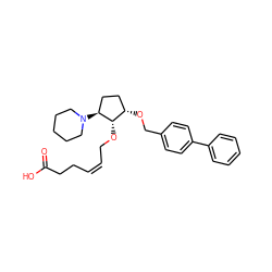 O=C(O)CC/C=C\CO[C@H]1[C@@H](OCc2ccc(-c3ccccc3)cc2)CC[C@@H]1N1CCCCC1 ZINC000027740207