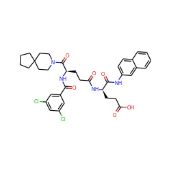 O=C(O)CC[C@@H](NC(=O)CC[C@@H](NC(=O)c1cc(Cl)cc(Cl)c1)C(=O)N1CCC2(CCCC2)CC1)C(=O)Nc1ccc2ccccc2c1 ZINC000029217645