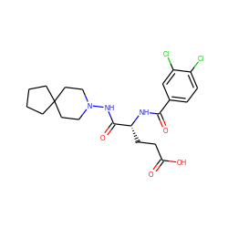 O=C(O)CC[C@@H](NC(=O)c1ccc(Cl)c(Cl)c1)C(=O)NN1CCC2(CCCC2)CC1 ZINC000027208109