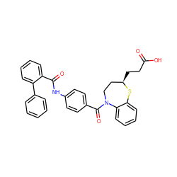 O=C(O)CC[C@@H]1CCN(C(=O)c2ccc(NC(=O)c3ccccc3-c3ccccc3)cc2)c2ccccc2S1 ZINC000003940353