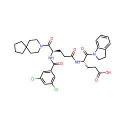 O=C(O)CC[C@H](NC(=O)CC[C@@H](NC(=O)c1cc(Cl)cc(Cl)c1)C(=O)N1CCC2(CCCC2)CC1)C(=O)N1CCc2ccccc21 ZINC000029214660