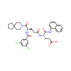 O=C(O)CC[C@H](NC(=O)CC[C@@H](NC(=O)c1cc(Cl)cc(Cl)c1)C(=O)N1CCC2(CCCC2)CC1)C(=O)Nc1cccc2ccccc12 ZINC000003945990