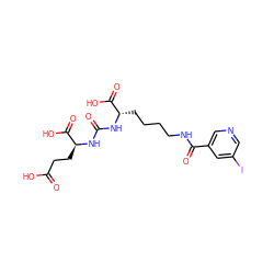 O=C(O)CC[C@H](NC(=O)N[C@@H](CCCCNC(=O)c1cncc(I)c1)C(=O)O)C(=O)O ZINC000044360319