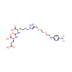 O=C(O)CC[C@H](NC(=O)N[C@@H](CCCCn1cc(COCCOCCNc2ccc([N+](=O)[O-])cc2)nn1)C(=O)O)C(=O)O ZINC000114096624