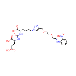 O=C(O)CC[C@H](NC(=O)N[C@@H](CCCCn1cc(COCCOCCNc2ccccc2[N+](=O)[O-])nn1)C(=O)O)C(=O)O ZINC000114096233