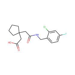 O=C(O)CC1(CC(=O)NCc2ccc(F)cc2Cl)CCCC1 ZINC000043059400