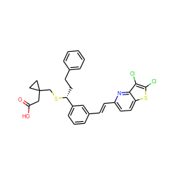 O=C(O)CC1(CS[C@H](CCc2ccccc2)c2cccc(/C=C/c3ccc4sc(Cl)c(Cl)c4n3)c2)CC1 ZINC000026574809