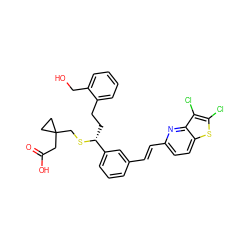 O=C(O)CC1(CS[C@H](CCc2ccccc2CO)c2cccc(/C=C/c3ccc4sc(Cl)c(Cl)c4n3)c2)CC1 ZINC000026569871