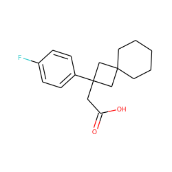 O=C(O)CC1(c2ccc(F)cc2)CC2(CCCCC2)C1 ZINC000073140886