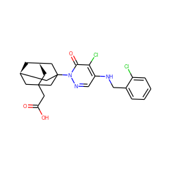 O=C(O)CC12C[C@@H]3C[C@H](C1)CC(n1ncc(NCc4ccccc4Cl)c(Cl)c1=O)(C3)C2 ZINC000002356936