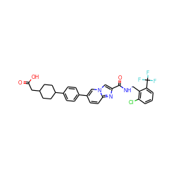 O=C(O)CC1CCC(c2ccc(-c3ccc4nc(C(=O)NCc5c(Cl)cccc5C(F)(F)F)cn4c3)cc2)CC1 ZINC000205564023