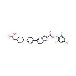 O=C(O)CC1CCC(c2ccc(-c3ccc4nc(C(=O)NCc5c(F)cc(Cl)cc5F)cn4c3)cc2)CC1 ZINC000147685532