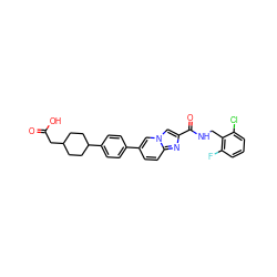 O=C(O)CC1CCC(c2ccc(-c3ccc4nc(C(=O)NCc5c(F)cccc5Cl)cn4c3)cc2)CC1 ZINC000205563985