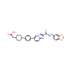 O=C(O)CC1CCC(c2ccc(-c3ccc4nc(C(=O)NCc5ccc6c(c5)OCO6)cn4c3)cc2)CC1 ZINC000205559151