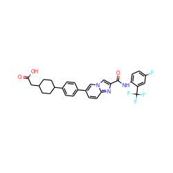 O=C(O)CC1CCC(c2ccc(-c3ccc4nc(C(=O)Nc5ccc(F)cc5C(F)(F)F)cn4c3)cc2)CC1 ZINC000205565602