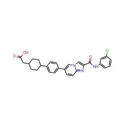 O=C(O)CC1CCC(c2ccc(-c3ccc4nc(C(=O)Nc5cccc(Cl)c5)cn4c3)cc2)CC1 ZINC000205561352