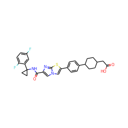 O=C(O)CC1CCC(c2ccc(-c3cn4cc(C(=O)NC5(c6cc(F)ccc6F)CC5)nc4s3)cc2)CC1 ZINC000205570328